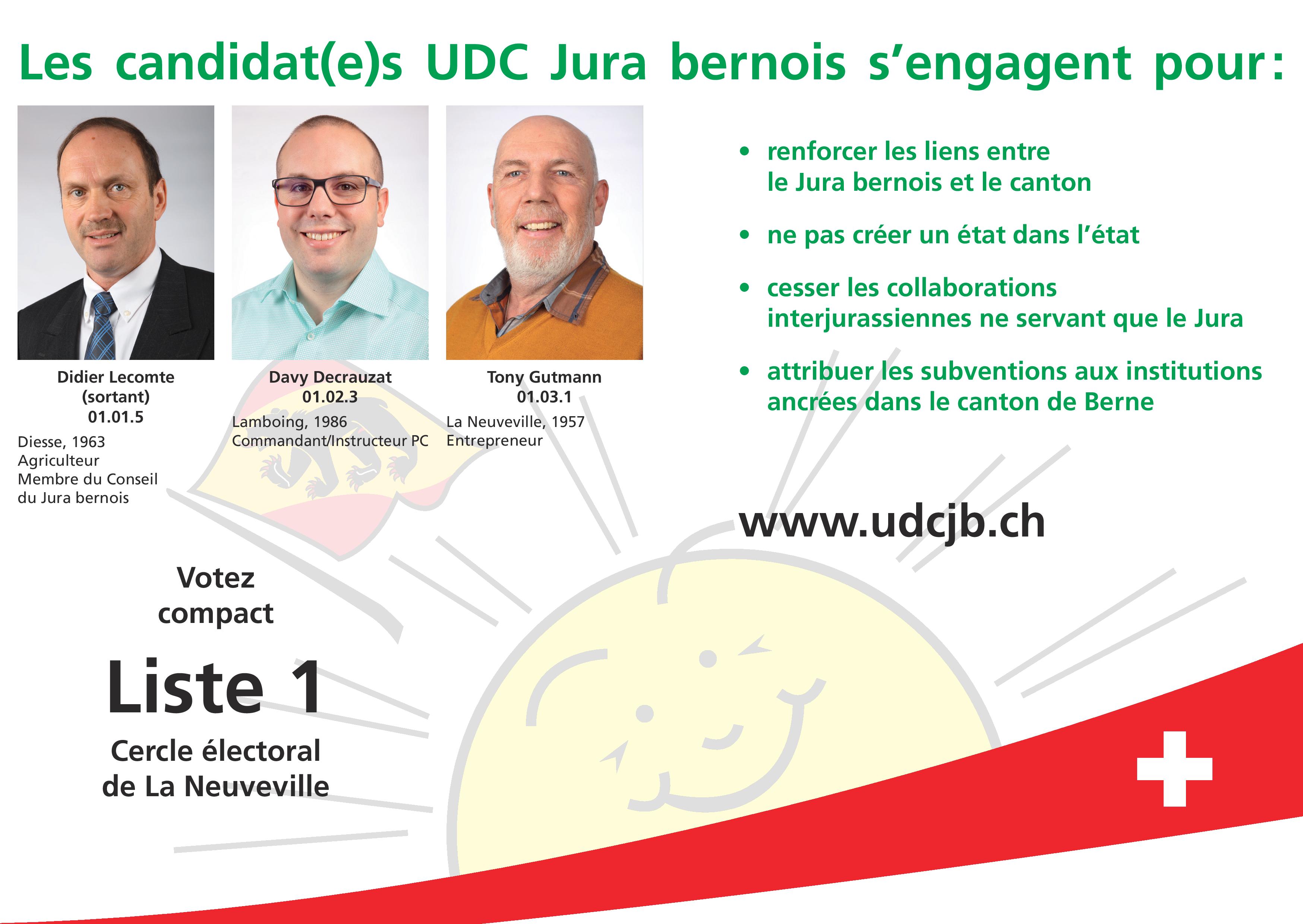 Notre liste UDC JB pour le Conseil du Jura bernois (La Neuveville)